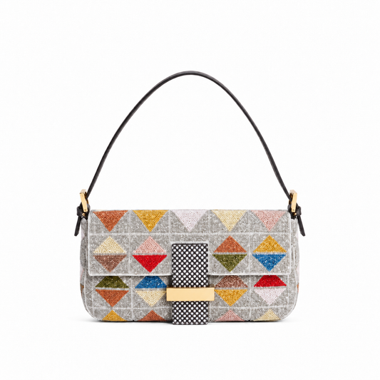 Vintage Bag - Patchwork Geometry on white background
