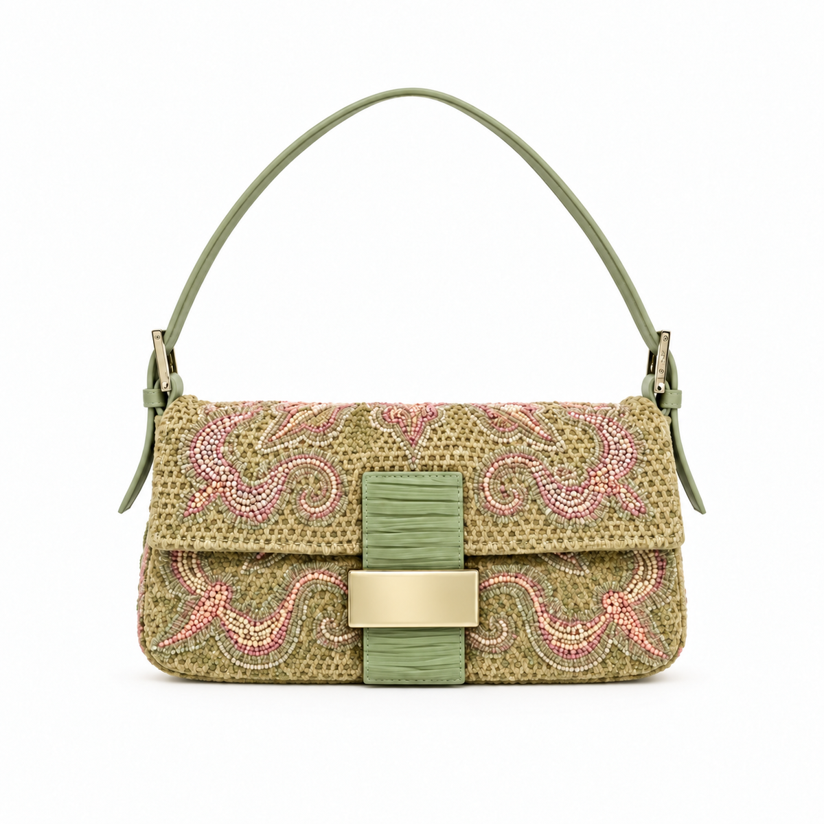 Vintage Bag - Sage Paisley on white background