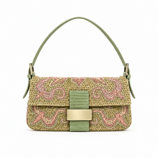 Vintage Bag - Sage Paisley on white background