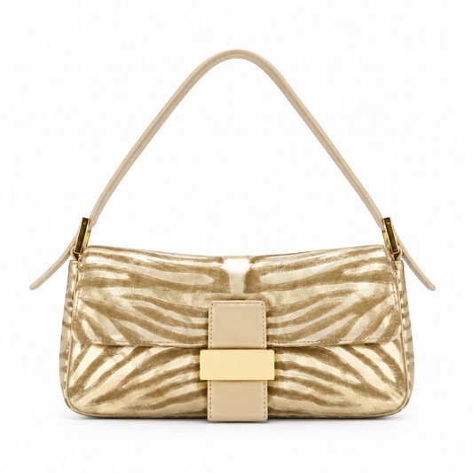 Vintage Bag - Metallic Zebra on white background