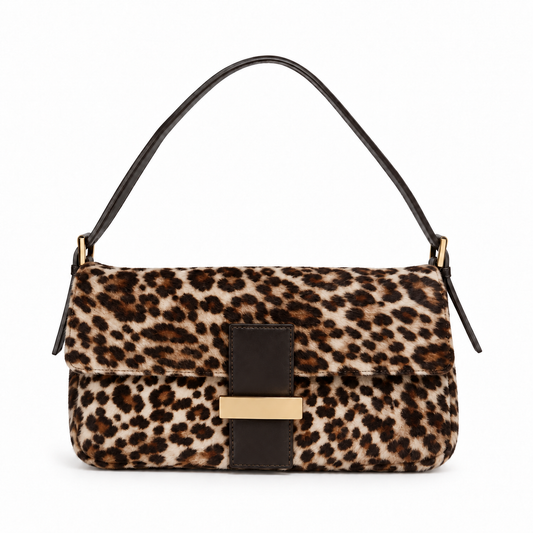Vintage Bag - Dark Leopard on white background