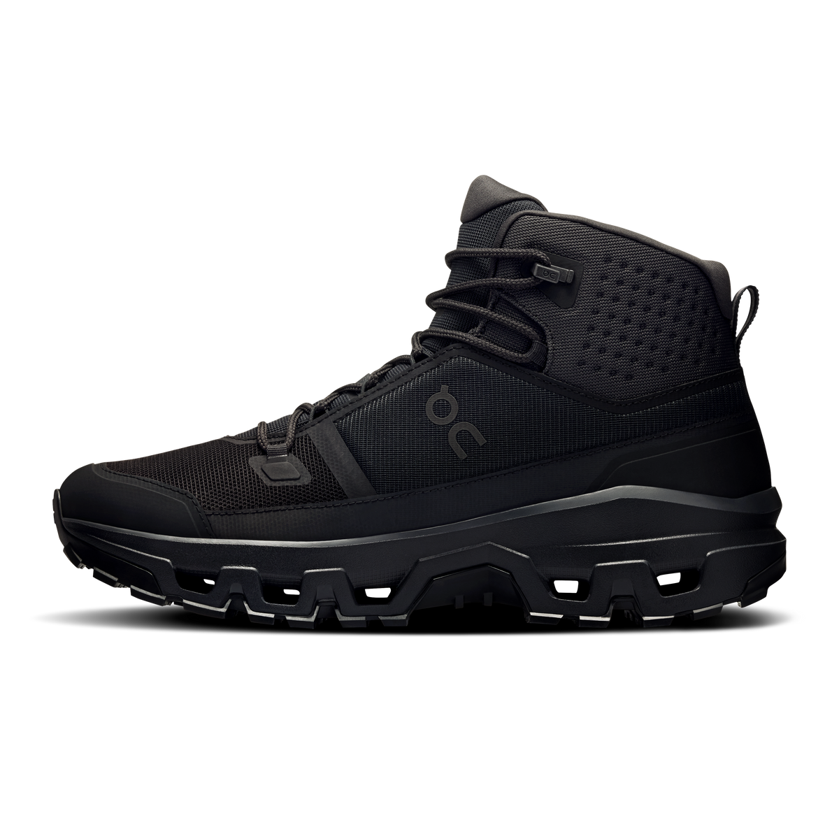On Cloudrock Mid Waterproof – Black / Black (Men's) – view 4 on white background