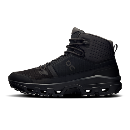 On Cloudrock Mid Waterproof – Black / Black (Men's) – view 4 on white background