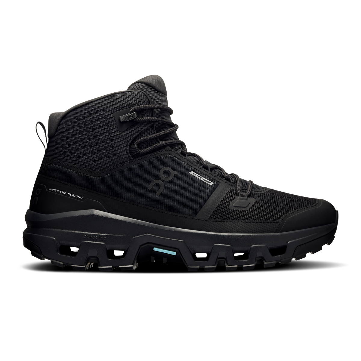 On Cloudrock Mid Waterproof – Black / Black (Men's) – view 1 on white background